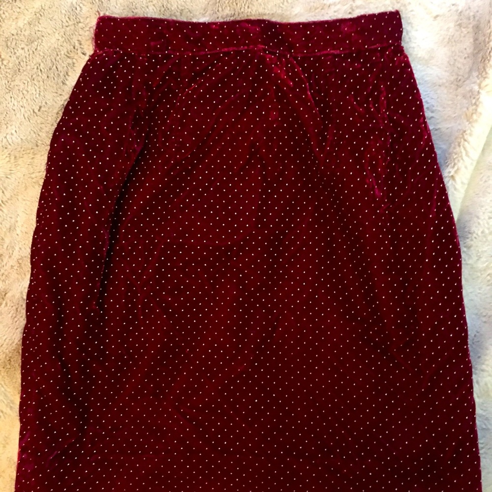 Studded red velvet skirt